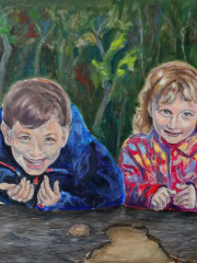 Vier Enkelkinder, Öl auf Sperrholz, 2021 (Zweite Version)