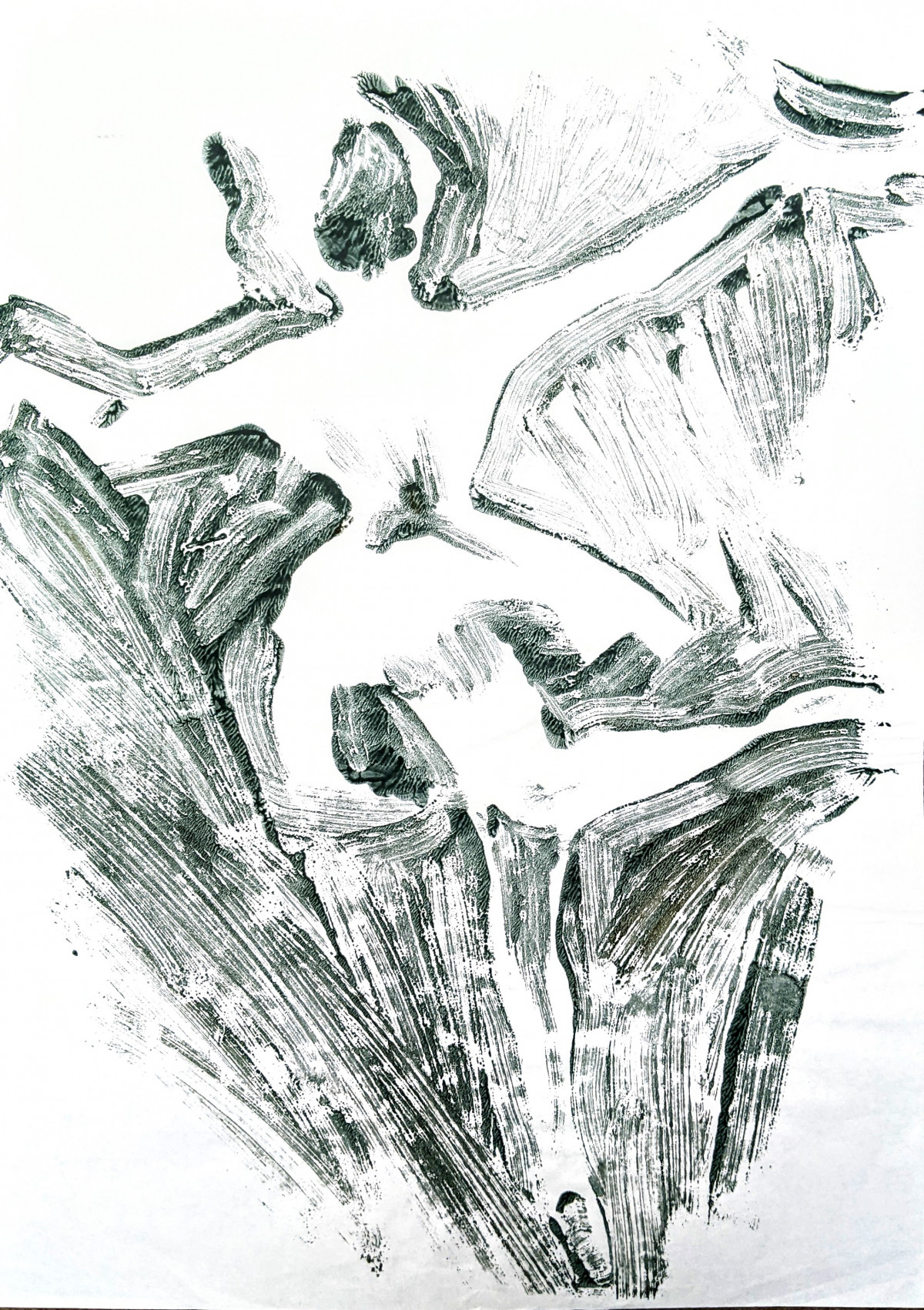 Silhouette einer Tänzerin, schwarze Ölfarbe auf Weiß, Datum unbekannt.