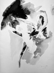 Tänzerin in Schwarz-weiß, Aquarell und Wachsstift, 01.09.1989