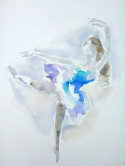 Tänzerin in Blau und Lila Attitudefigur, Aquarell, Datum unbekannt