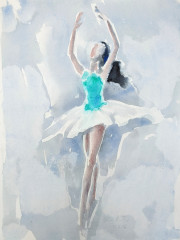 Tänzerin in türkis, Streckfigur, Aquarell, 13.05.1997