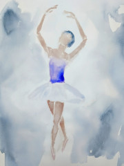 Tänzerin in lila, Streckfigur, Aquarell, Datum unbekannt