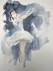 Tänzerin auf dunklem Hintergrund, Aquarell und Wachskreide, 2008