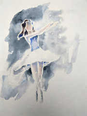 Tänzerin, Aquarell und Wachsstift, Datum unbekannt.