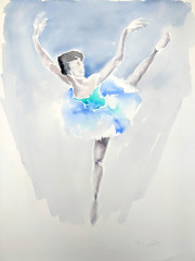 Frontansicht einer Tänzerin in Attitudefigur, Aquarell, unbekannt