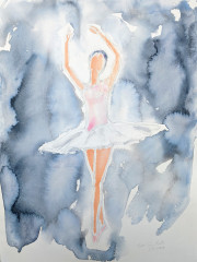 Helle Tänzerin vor dunklem Hintergrund, Streckfigur, Aquarell, 05.02.2014