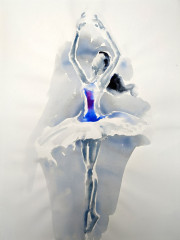 Tänzerin in blau und lila, Streckfigur, Aquarell, Datum unbekannt.