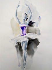 Violette Tänzerin auf Grau, Streckfigur, Aquarell, Datum unbekannt