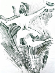 Silhouette einer Tänzerin, schwarze Ölfarbe auf Weiß, Datum unbekannt.