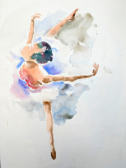 Rot-blaue Tänzerin in Attitude, Aquarell, 15.02.1989