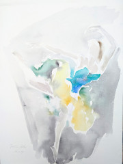 Tänzerin in gelbem Tütü, Attitudefigur, Aquarell, 16.01.1989