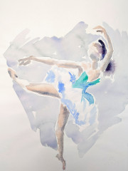Tänzerin in Attitude mit Blick nach oben, Aquarell, 17.01.1989