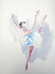 Tänzerin in Spagat-Sprungfigur, Aquarell, Datum unbekannt.