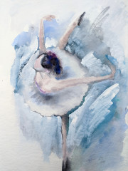 Tänzerin in Attitudefigur, Frontansicht, Aquarell, 1989