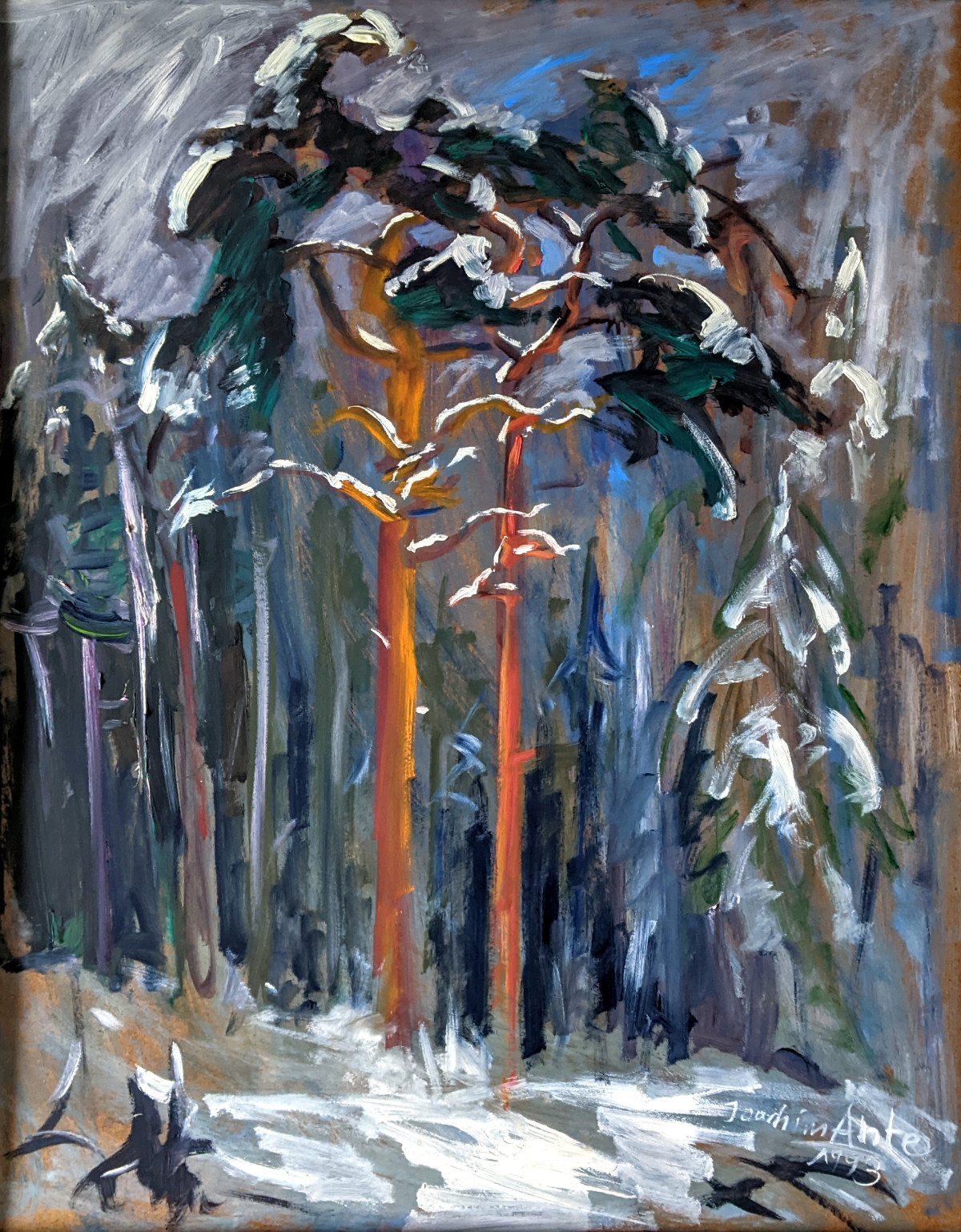 Winterspaziergang bei Isarlohn, Öl, 1993