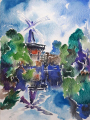 Hüvener Mühle, Aquarell, 1985