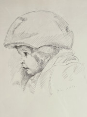 Enkelin im Fahrradsitz, Bleistiftzeichnung, 23.12.1996