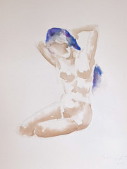 Akt einer Frau mit blauen Haaren, Aquarell, 2000