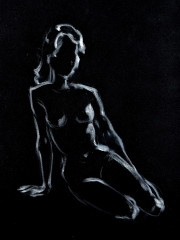 Akt weiß auf Schwarz, Kreide, 1997