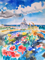 Kirche in Blumenfeld, Aquarell, 07.12.1980