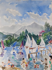Schweizer Alpensee, Aquarell, 07.08.1987