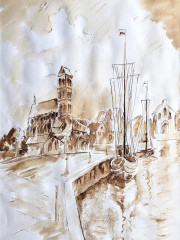 Hafen nördlich von Berlin, Tusche, 17.11.2014